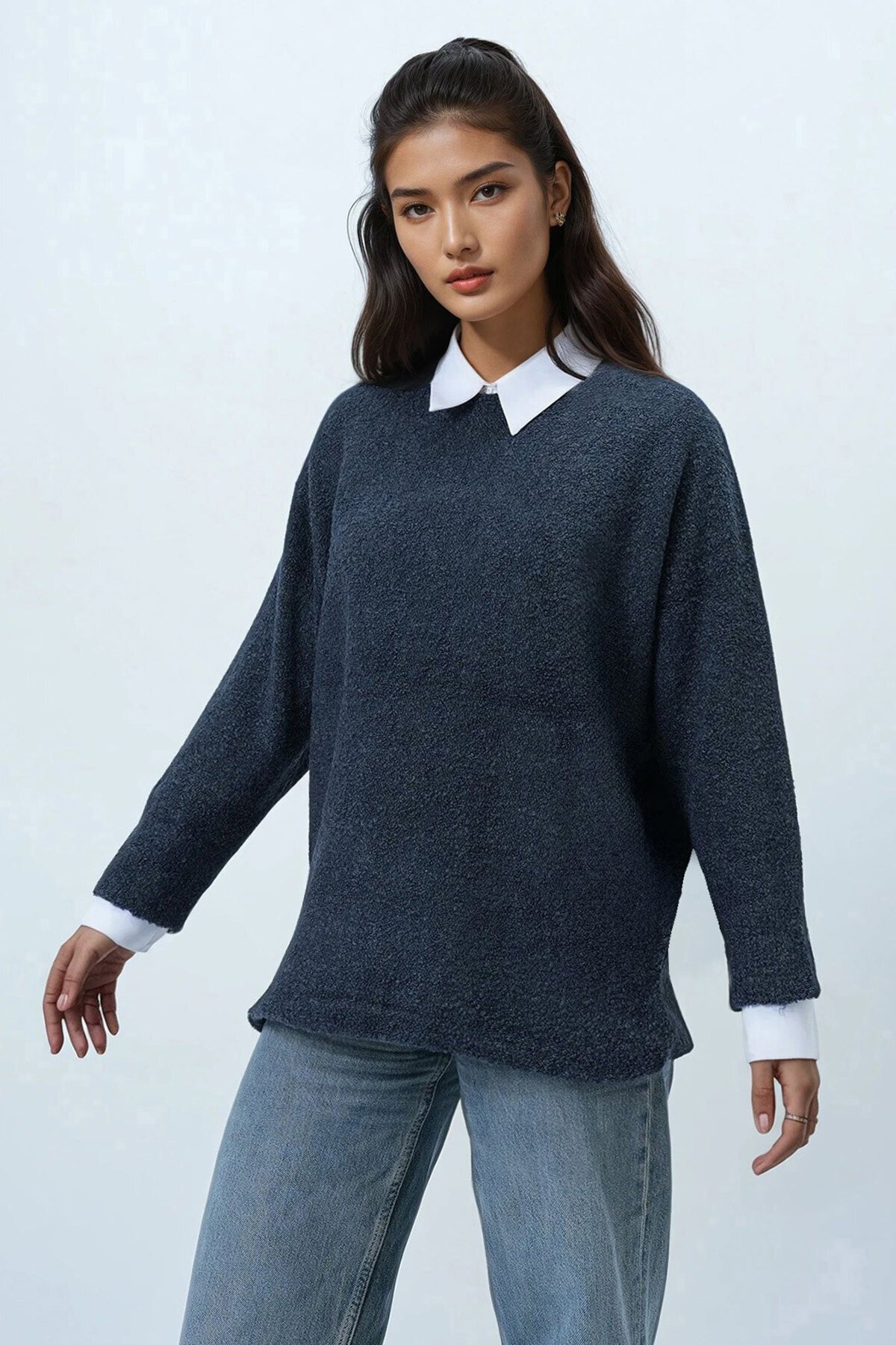 Kayık Yaka Yarasa Kol Buklet Triko Kazak