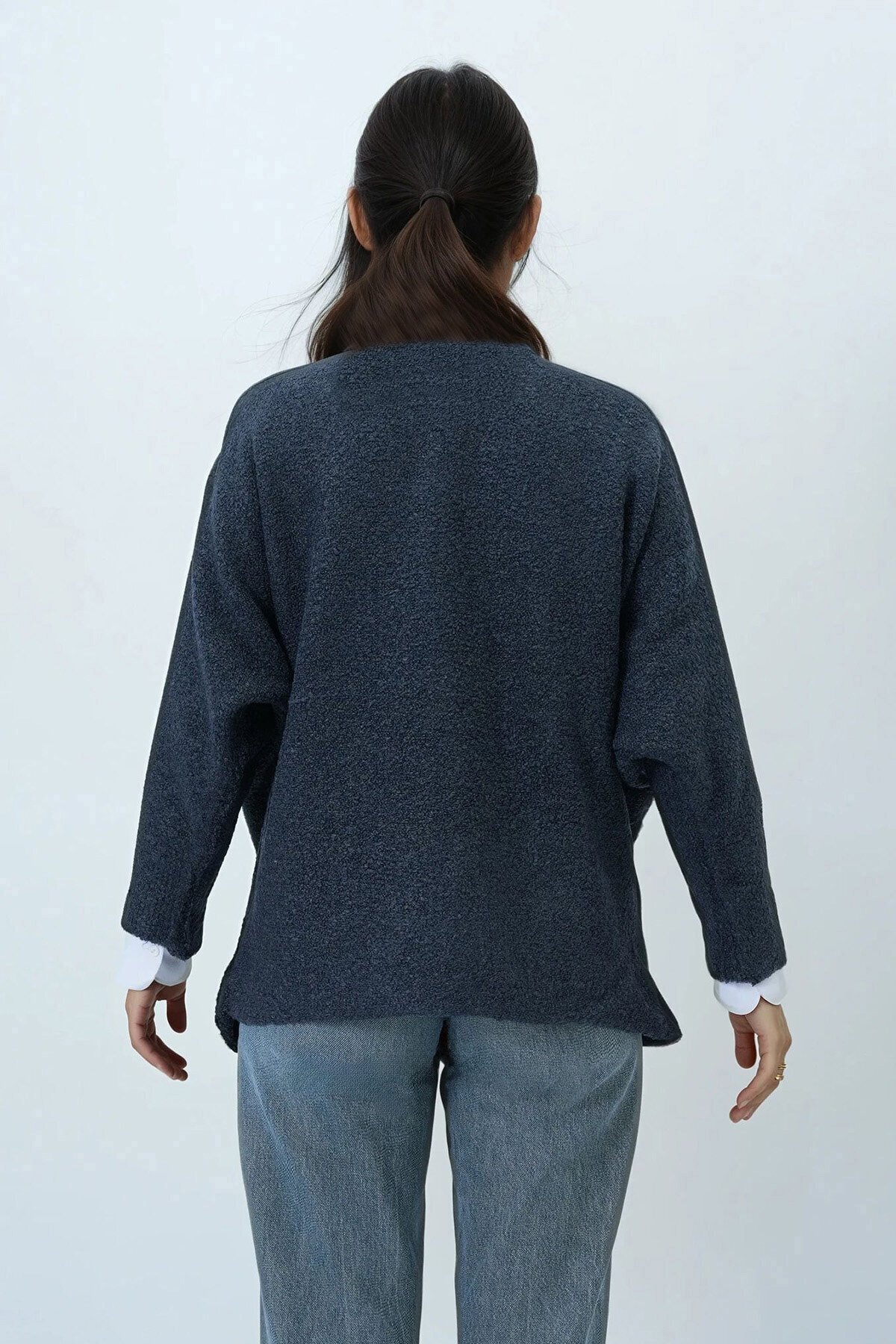 Kayık Yaka Yarasa Kol Buklet Triko Kazak