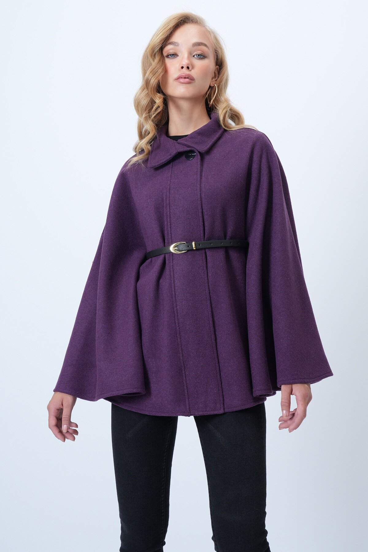 Kemer Detaylı Kaşe Pelerin Kaban