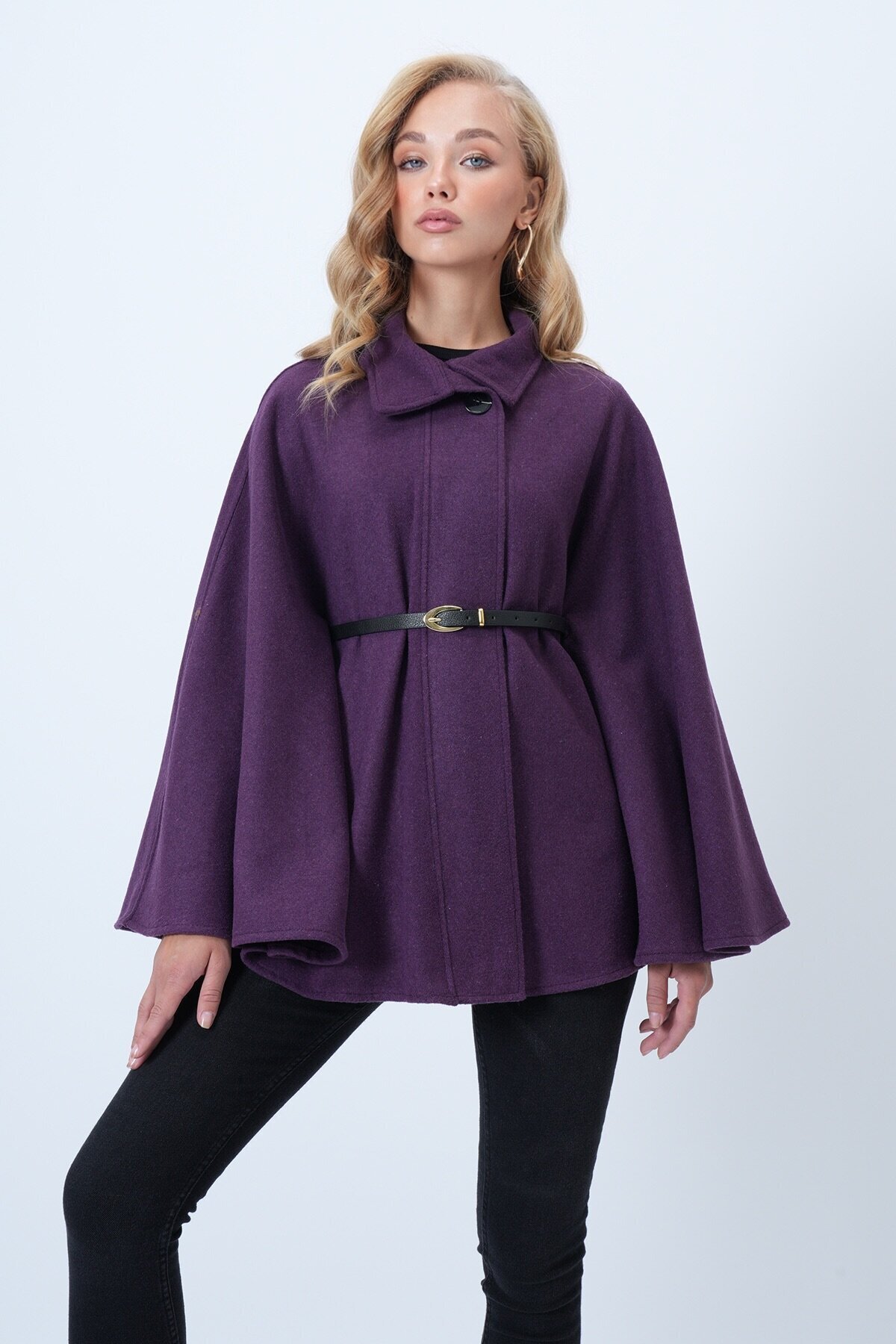 Kemer Detaylı Kaşe Pelerin Kaban