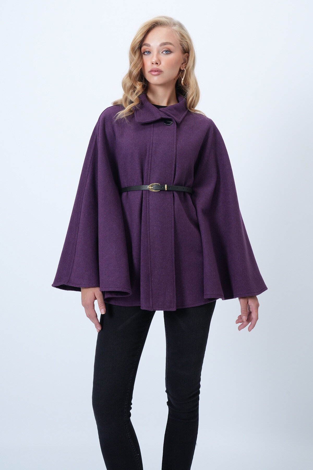 Kemer Detaylı Kaşe Pelerin Kaban