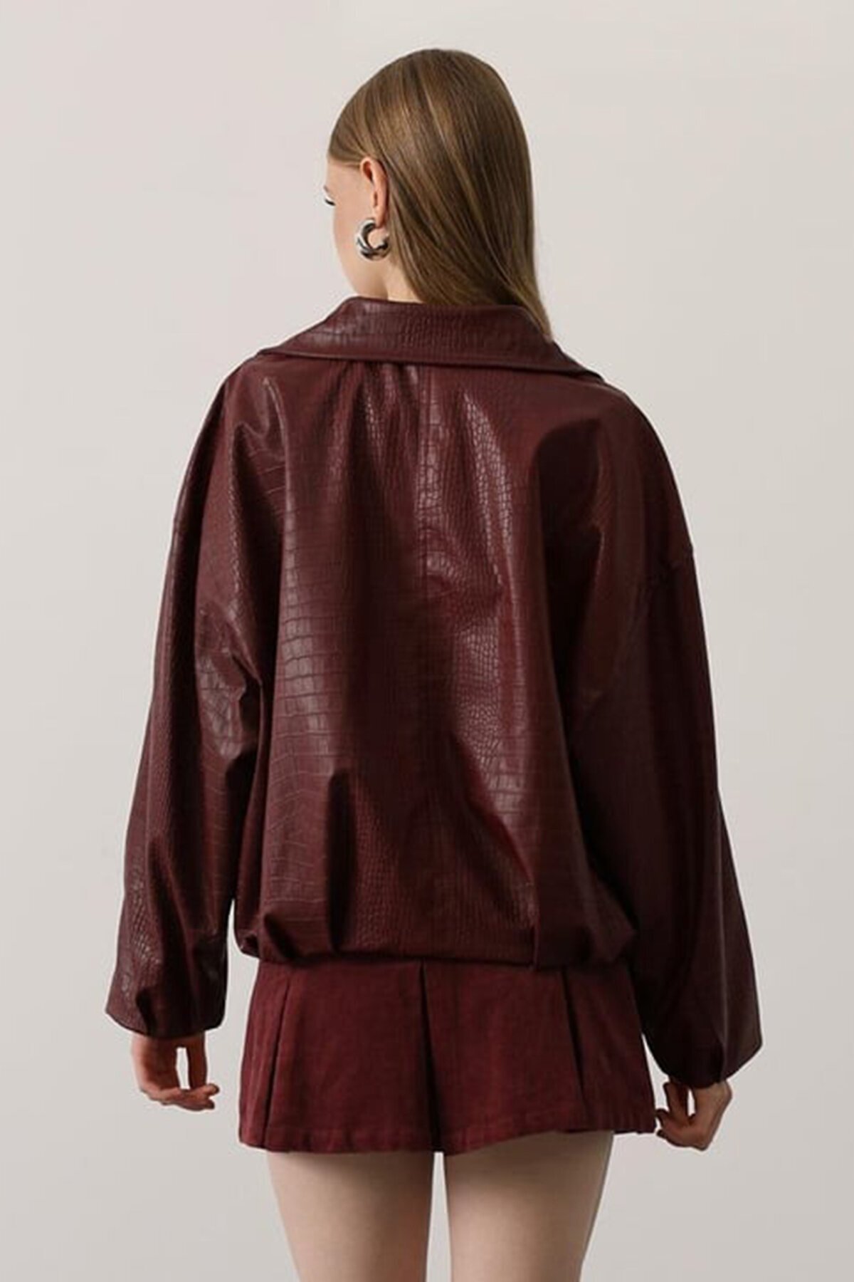 Kemer Detaylı Suni Deri Bomber Ceket