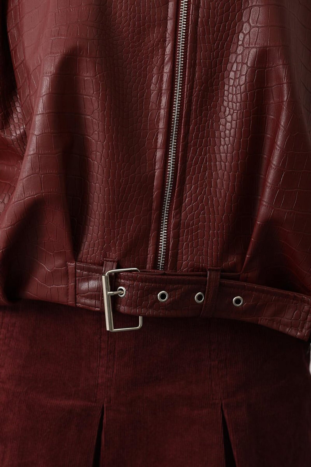 Kemer Detaylı Suni Deri Bomber Ceket