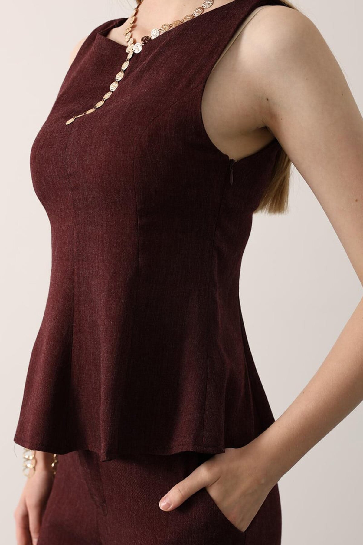 Sıfır Kol Yandan Fermuarlı Bluz Ve Palazzo Pantolon