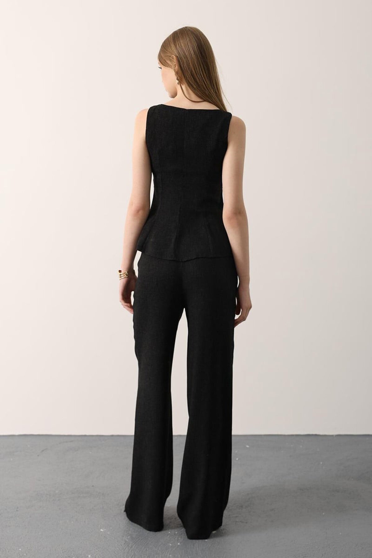 Sıfır Kol Yandan Fermuarlı Bluz Ve Palazzo Pantolon