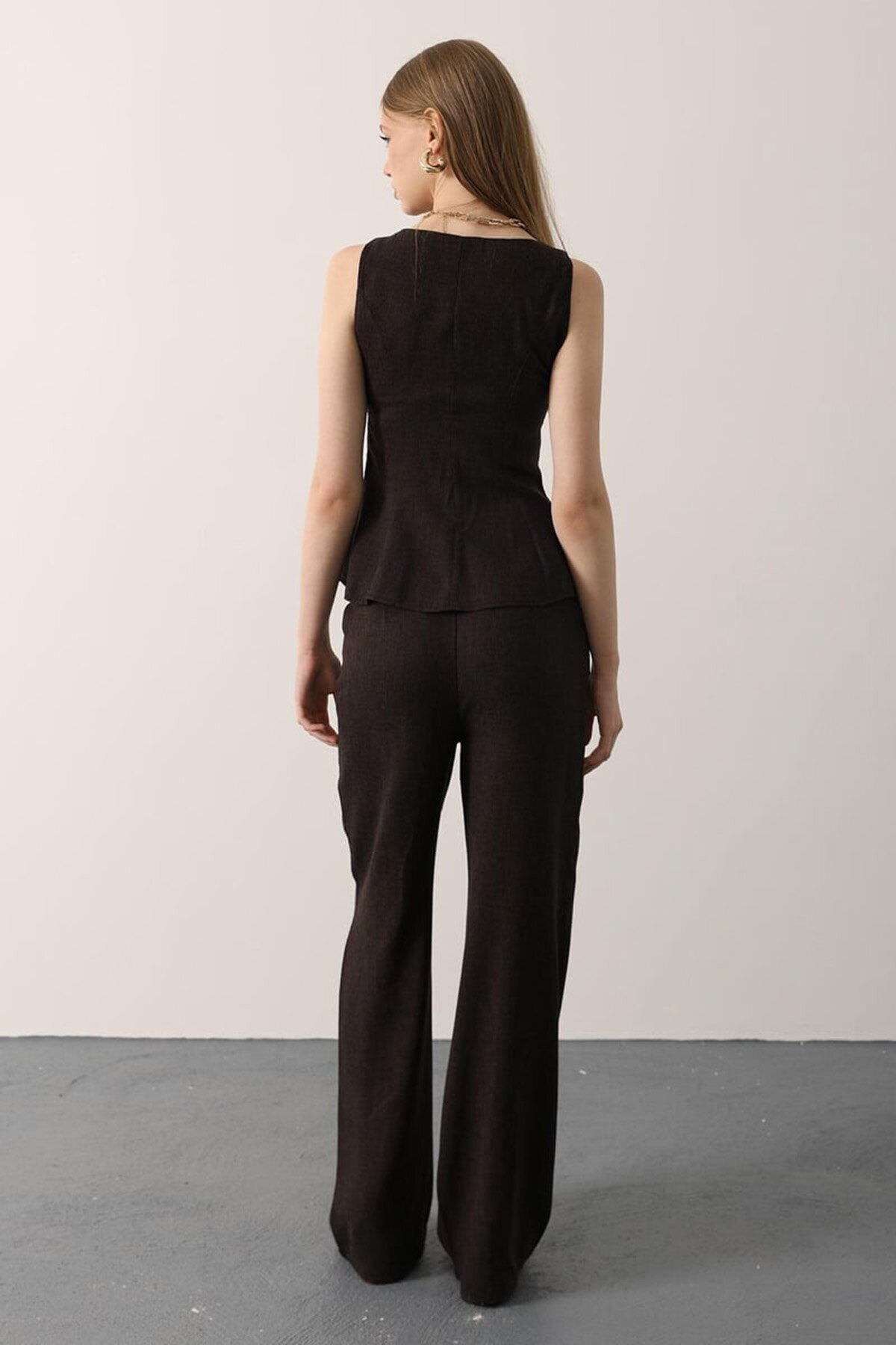 Sıfır Kol Yandan Fermuarlı Bluz Ve Palazzo Pantolon