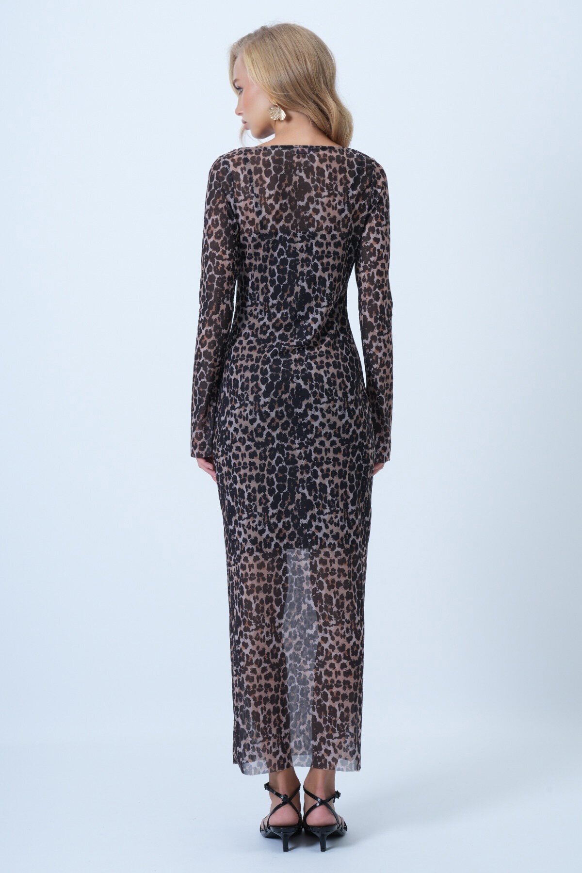 Leopar Detaylı İçi Astarlı Tül Elbise