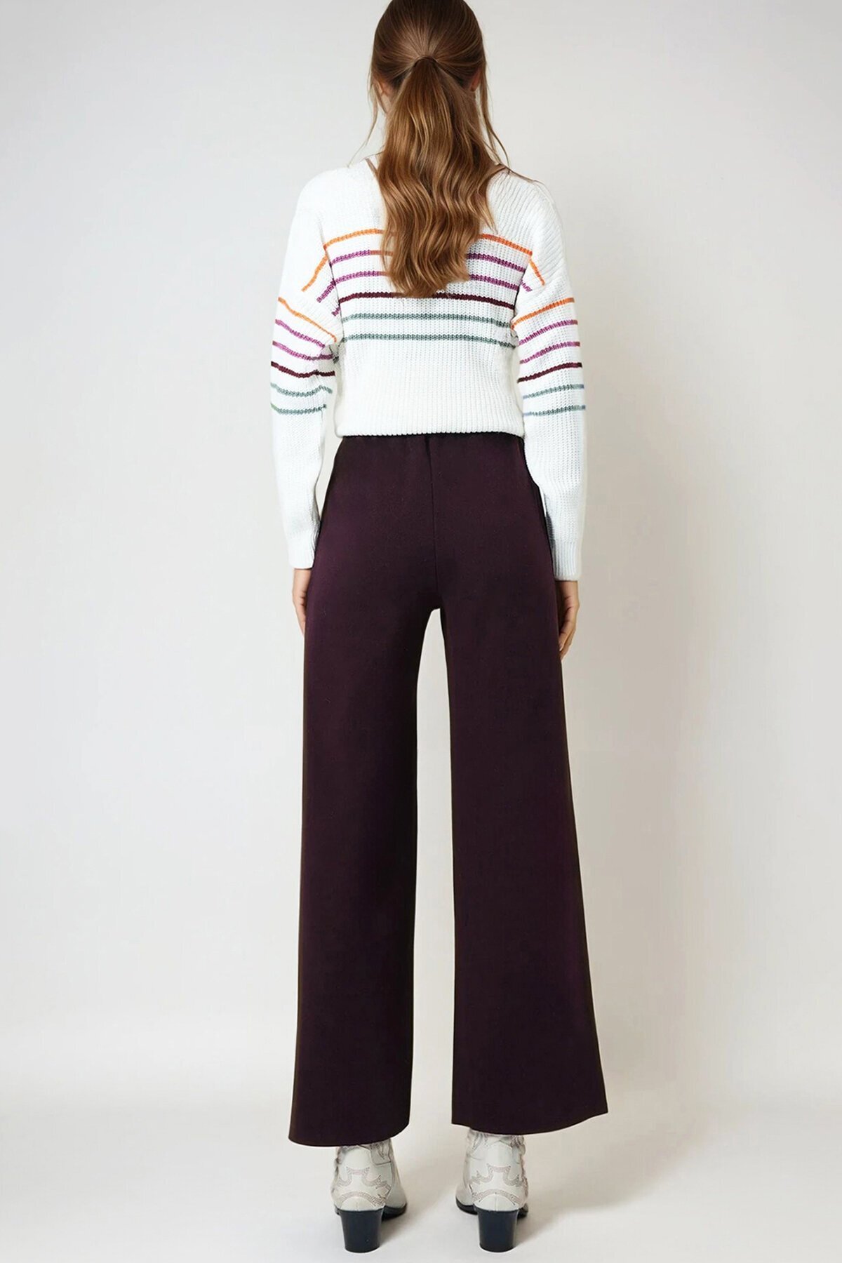 Mürdüm Beli Lastikli Cepsiz Palazzo Pantolon