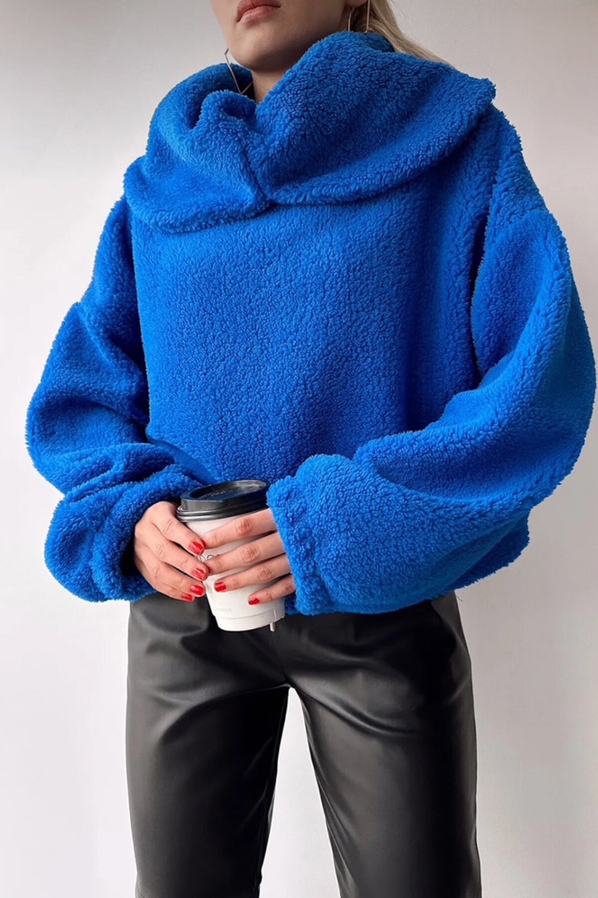 Saks Peluş Şal Yaka Oversize Sweatshirt