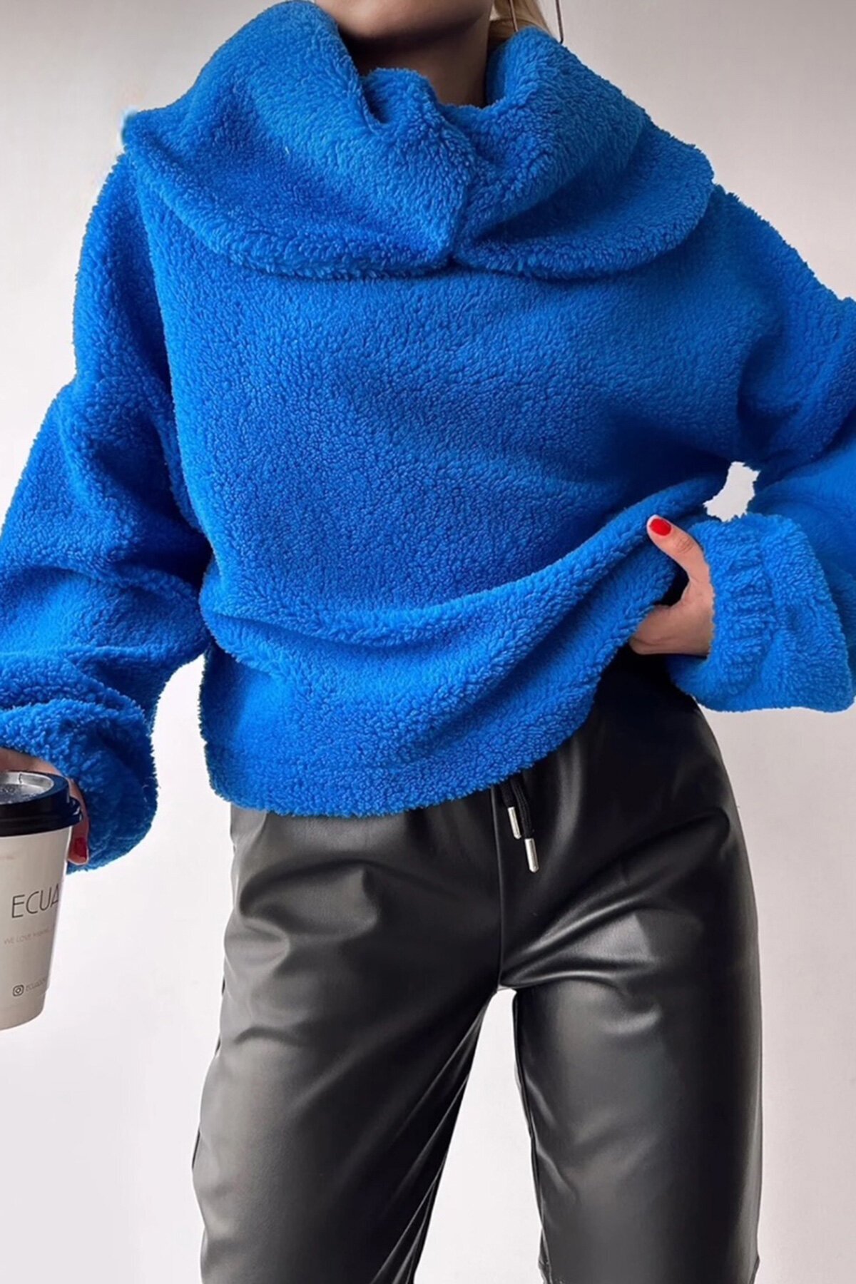 Saks Peluş Şal Yaka Oversize Sweatshirt