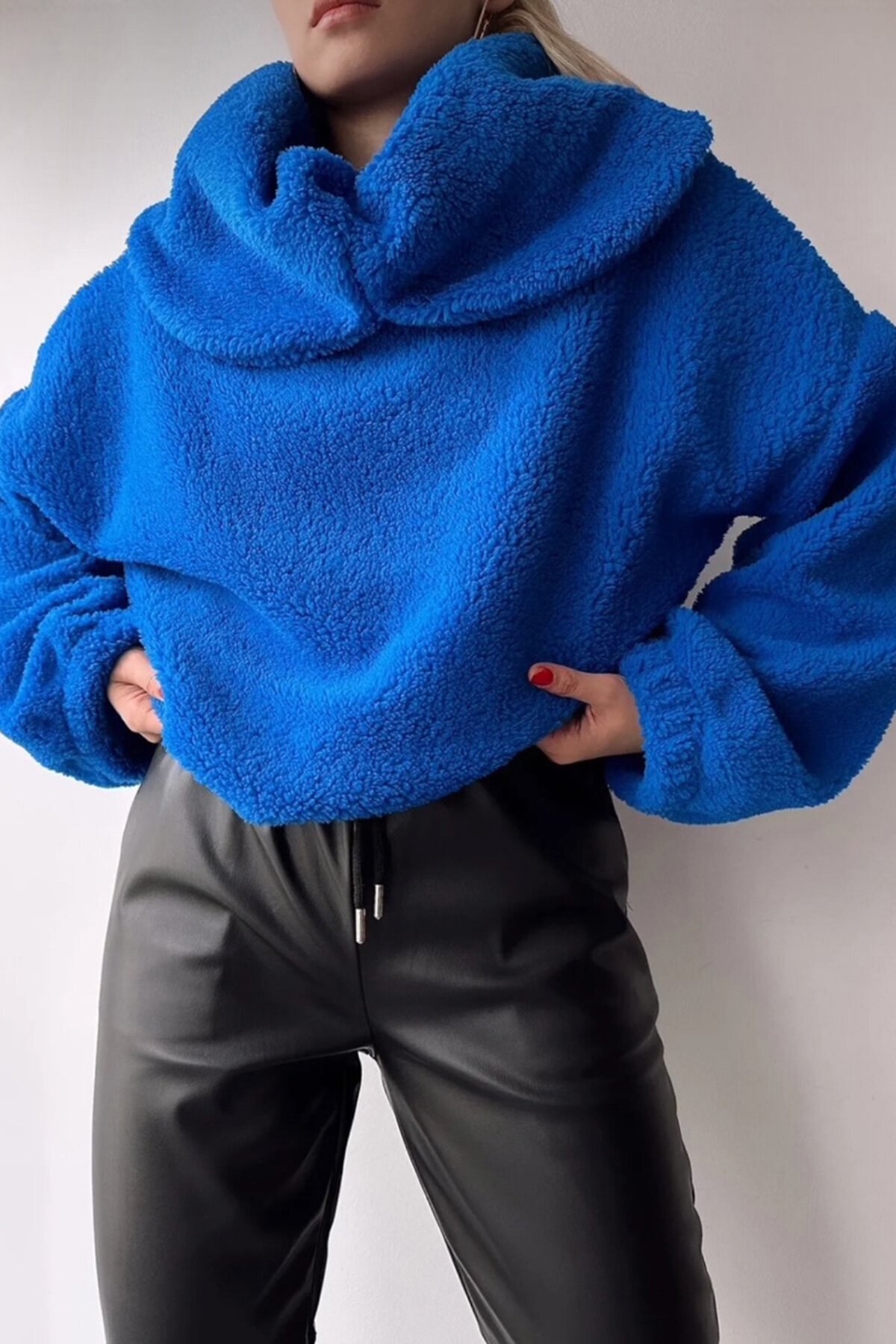 Saks Peluş Şal Yaka Oversize Sweatshirt