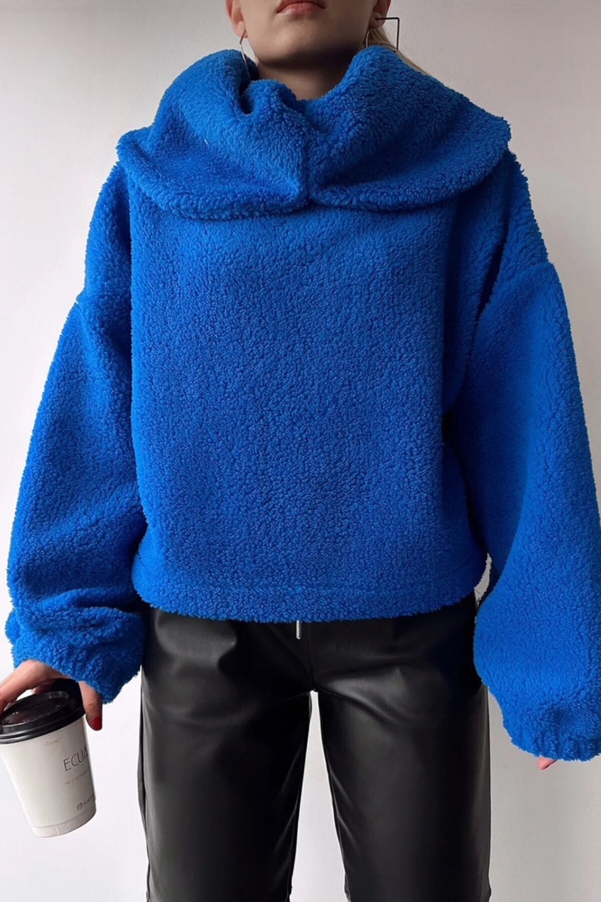 Saks Peluş Şal Yaka Oversize Sweatshirt