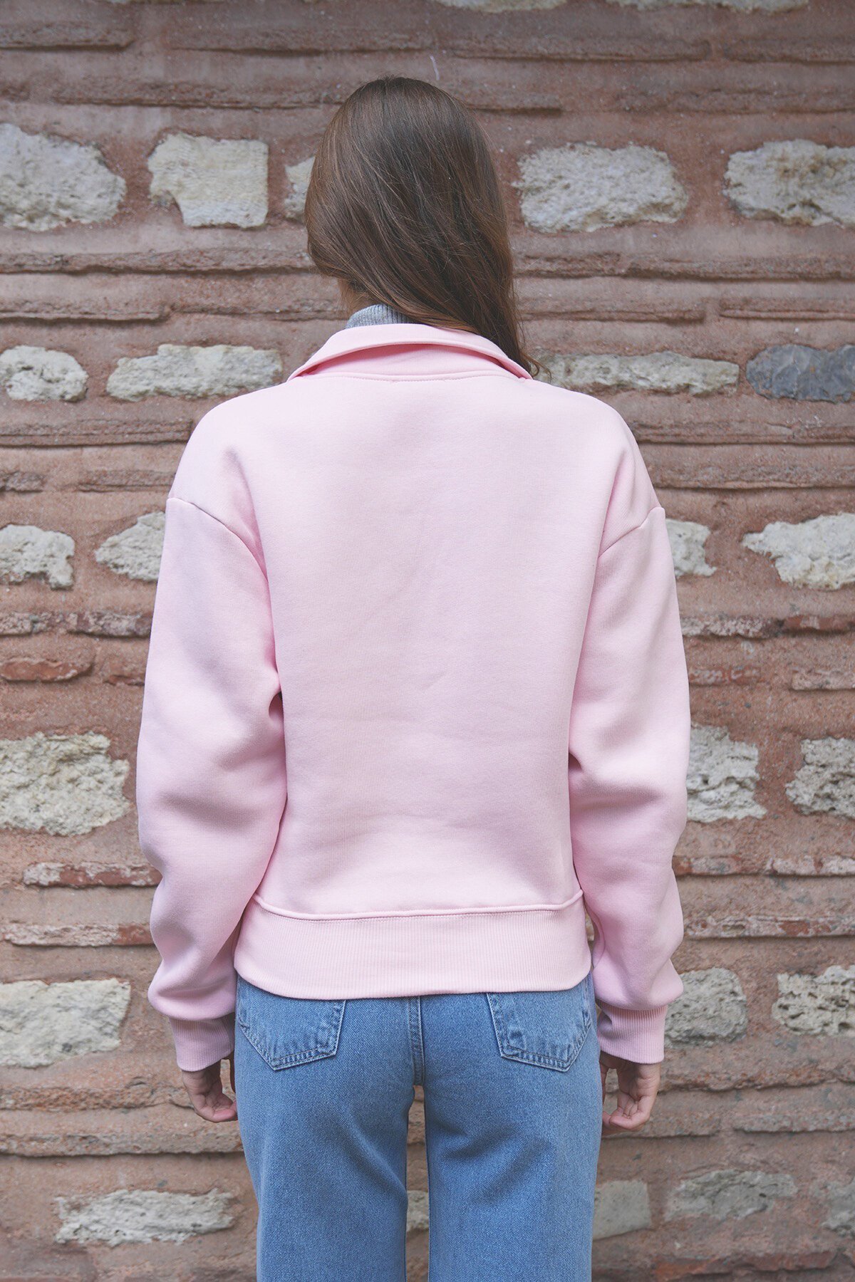 Polo Yaka İçi Şardonlu 3 İplik Sweatshirt