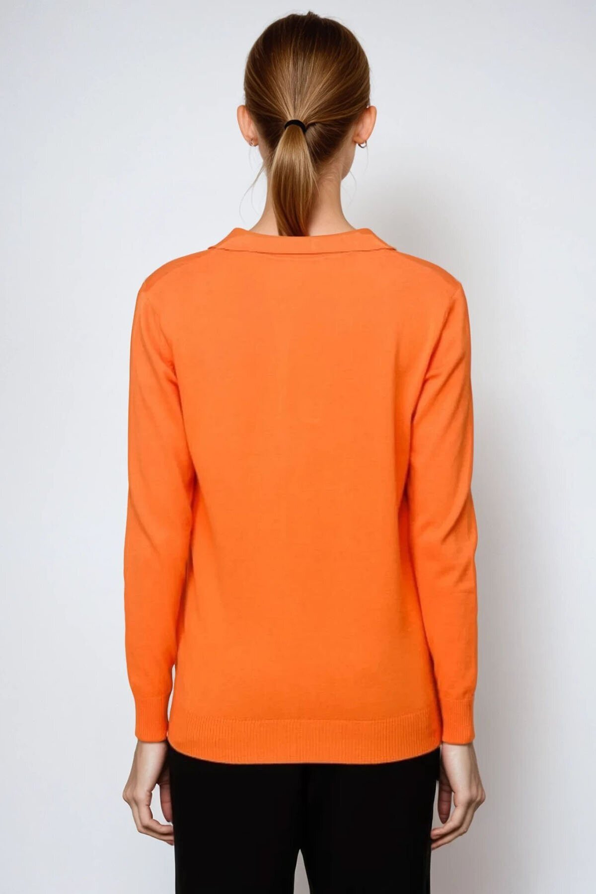 Turuncu Polo Yaka Uzun Kollu Bluz