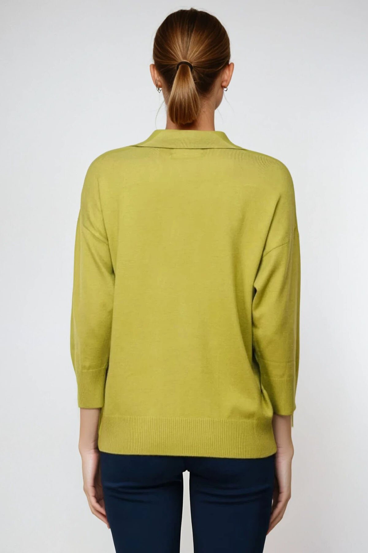Yeşil Polo Yaka Uzun Kollu Bluz