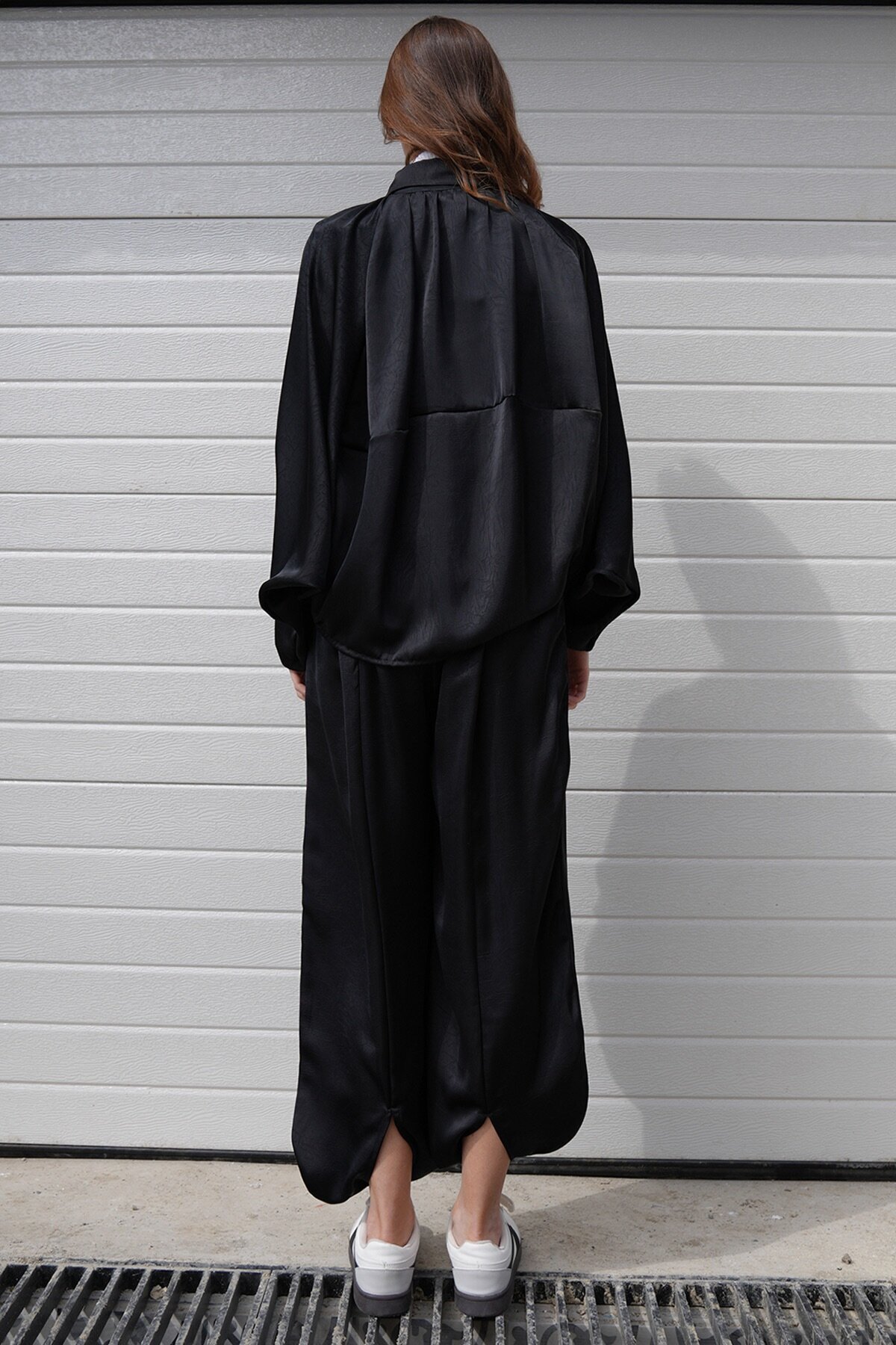 Polo Yaka Yarasa Kol Fermuar Kapamalı Ceket Ve Beli Lastlikli Pantolon Salaş Takım