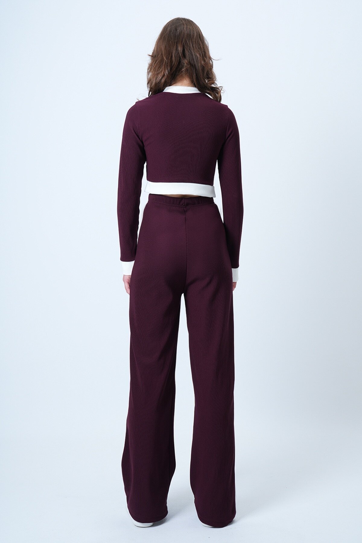 Renk Bloklu Crop Ceket Ve  Ottaban Pantolon Takım