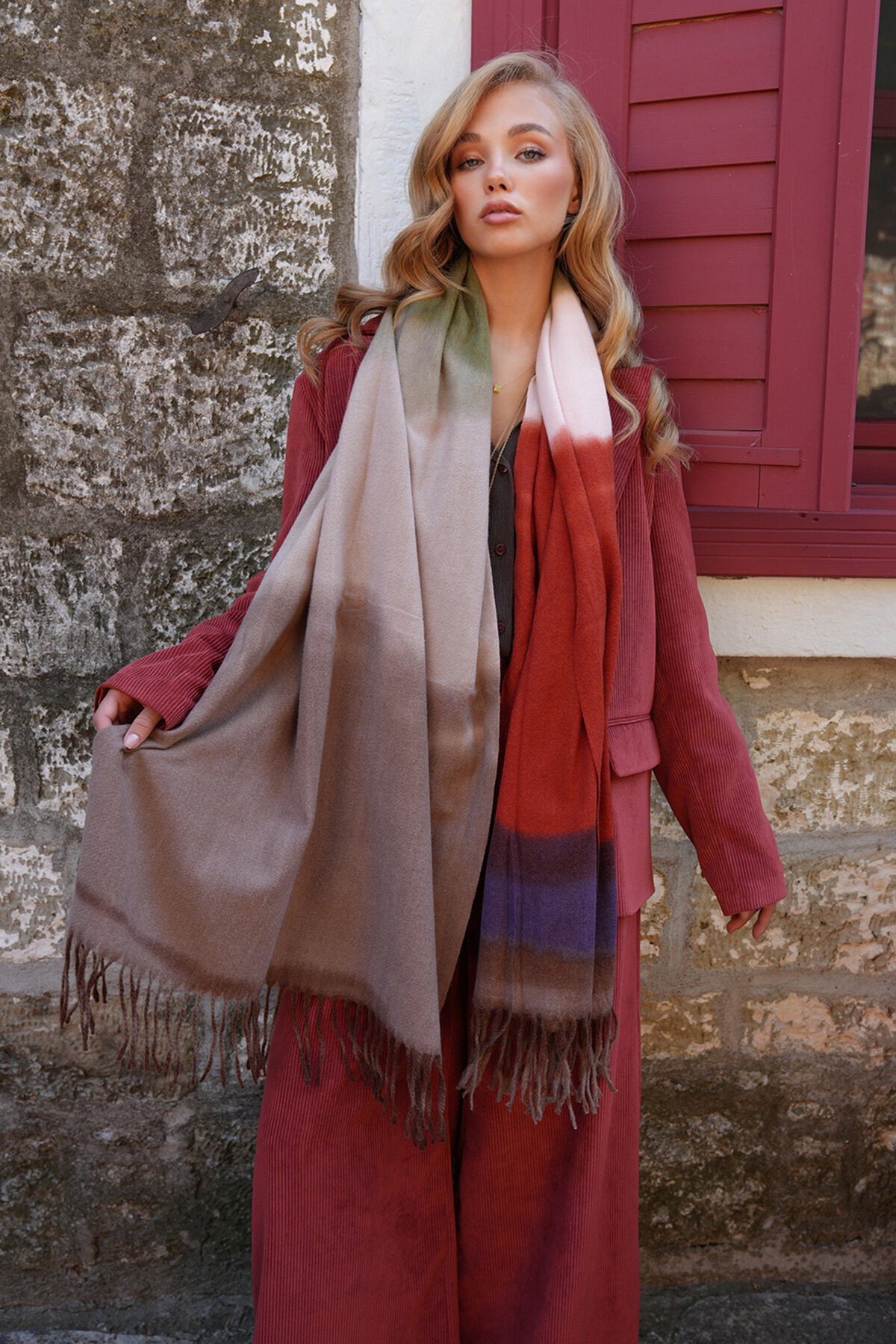 Renk Geçişli Uzun Kışlık Şal