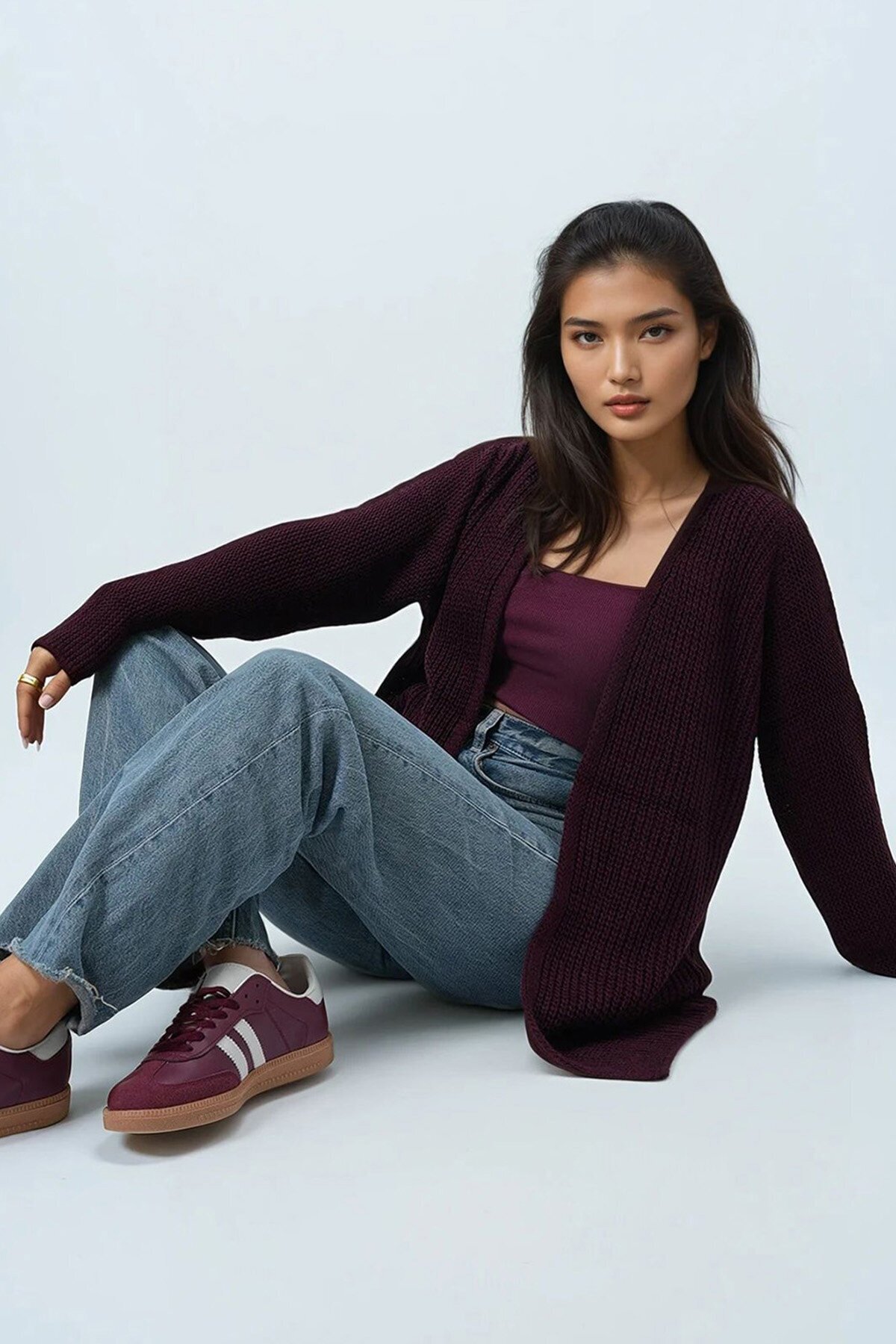 Selanik Örgü Uzun Basic Hırka