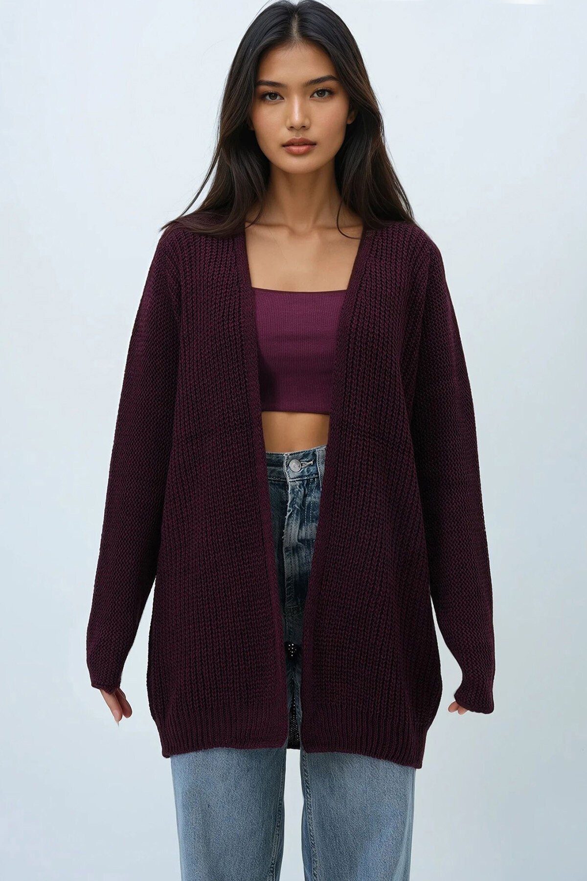 Selanik Örgü Uzun Basic Hırka