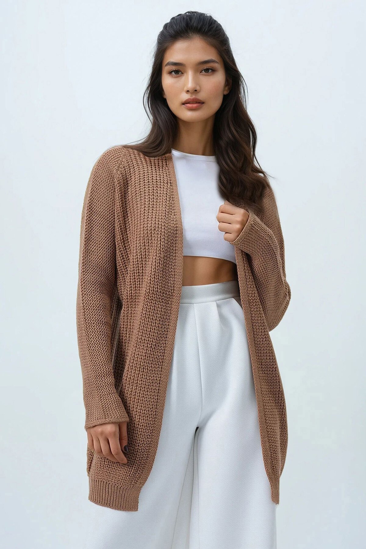 Selanik Örgü Uzun Basic Hırka