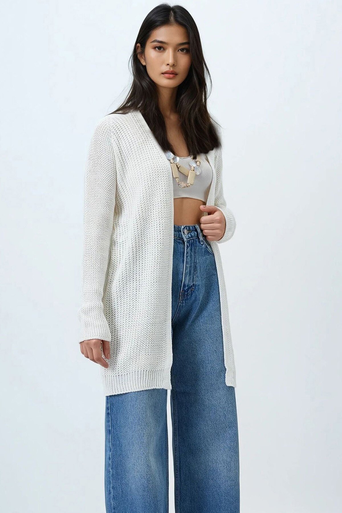 Selanik Örgü Uzun Basic Hırka