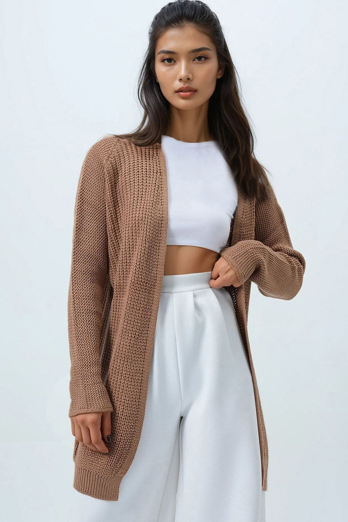 Selanik Örgü Uzun Basic Hırka