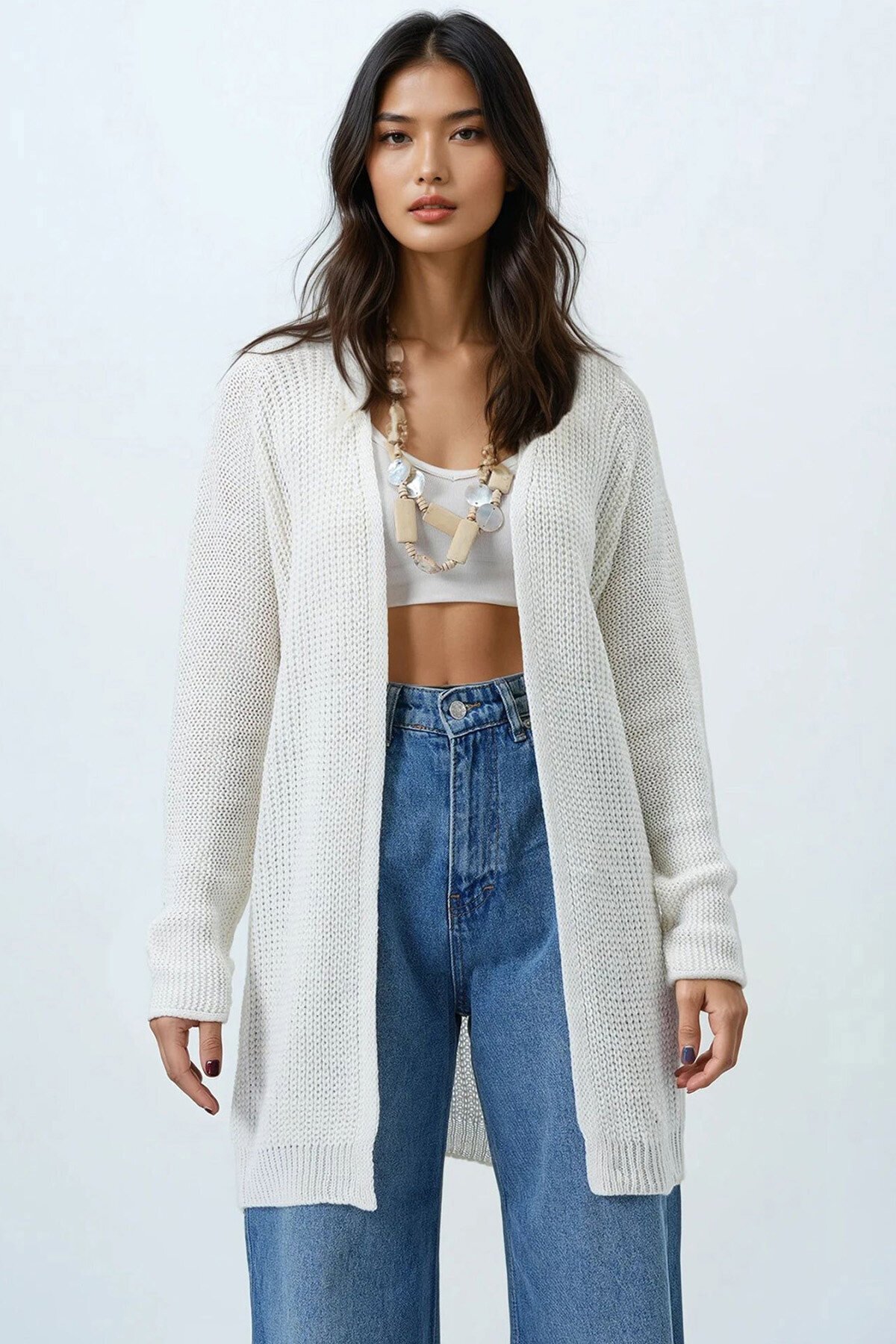 Selanik Örgü Uzun Basic Hırka