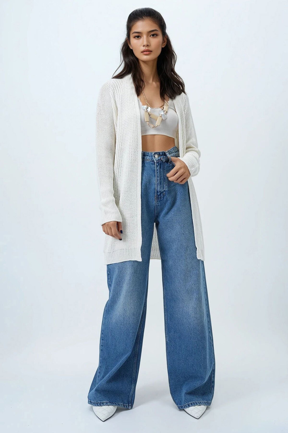 Selanik Örgü Uzun Basic Hırka