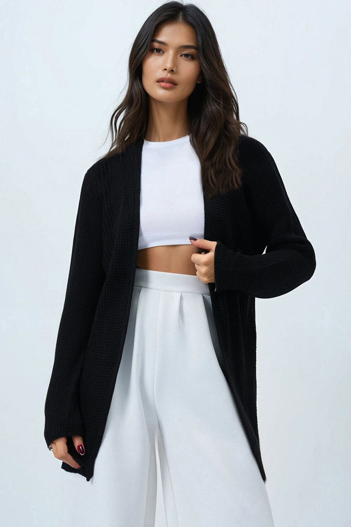 Selanik Örgü Uzun Basic Hırka