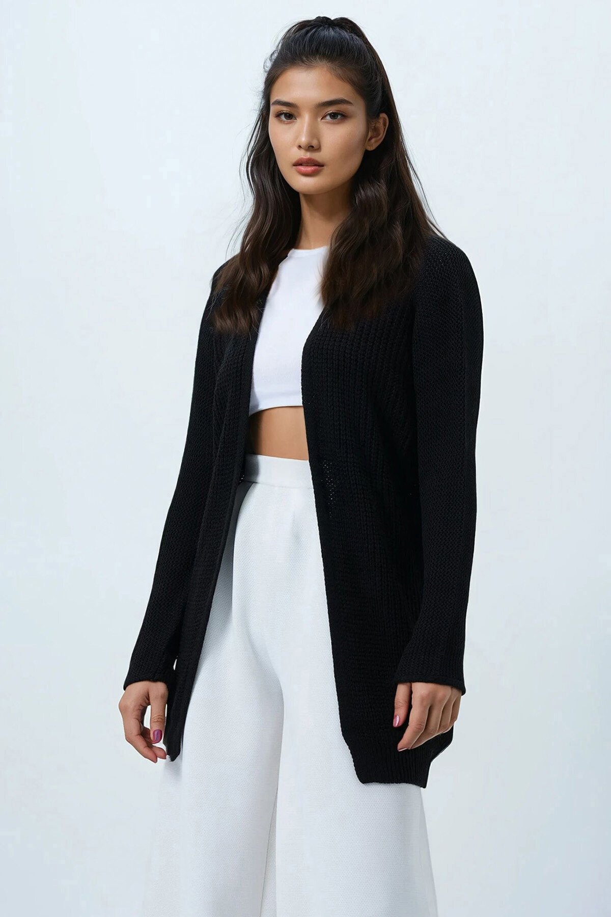 Selanik Örgü Uzun Basic Hırka