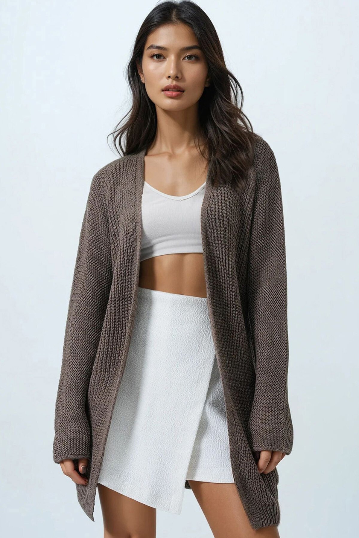 Selanik Örgü Uzun Basic Hırka