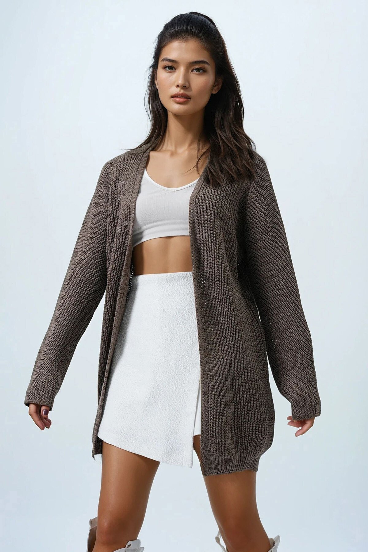 Selanik Örgü Uzun Basic Hırka