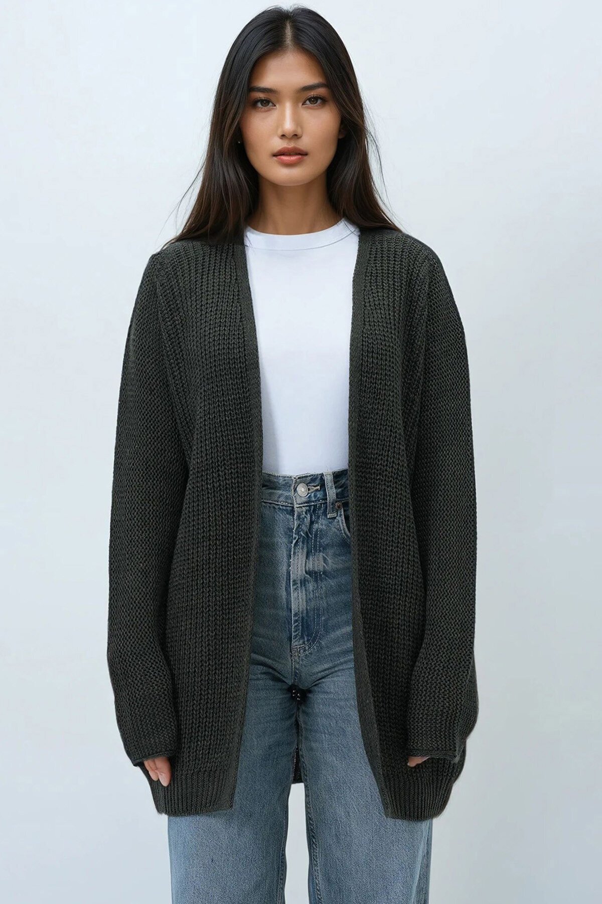 Selanik Örgü Uzun Basic Hırka