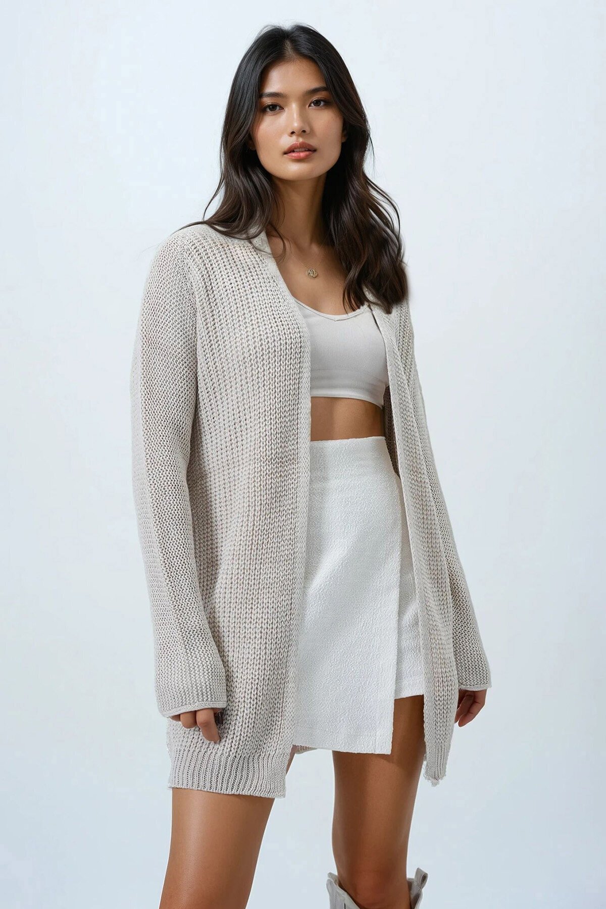 Selanik Örgü Uzun Basic Hırka