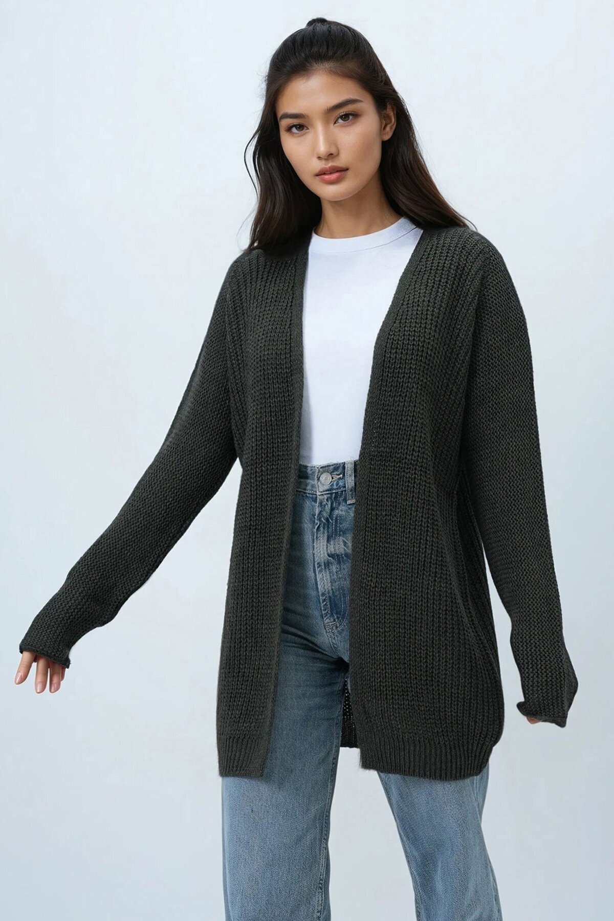 Selanik Örgü Uzun Basic Hırka