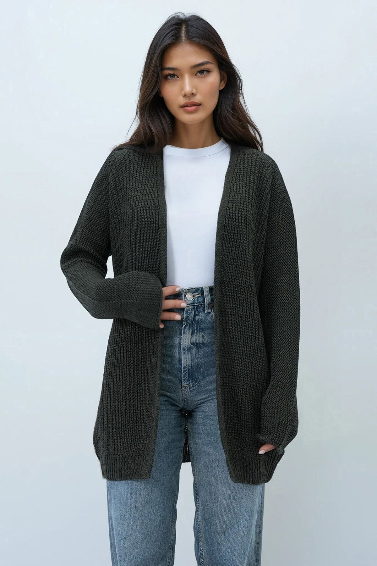 Selanik Örgü Uzun Basic Hırka