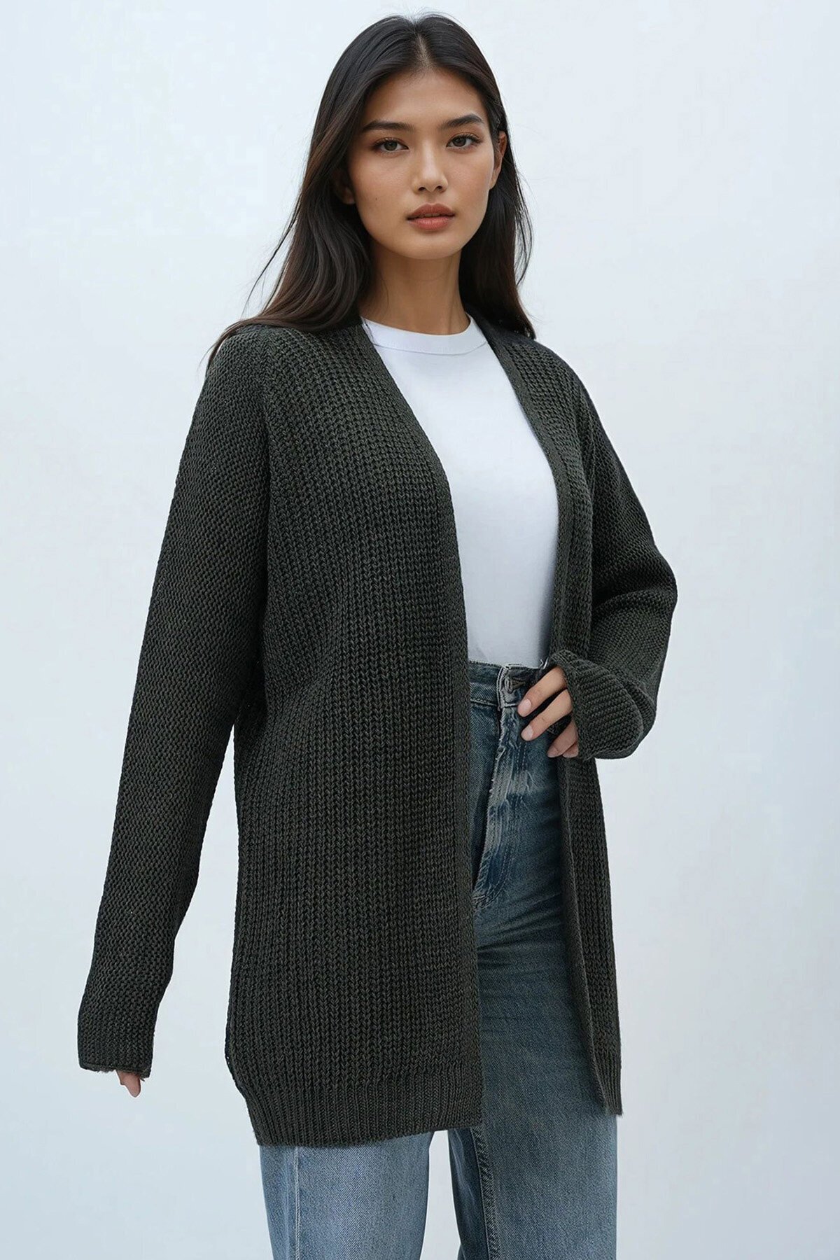 Selanik Örgü Uzun Basic Hırka