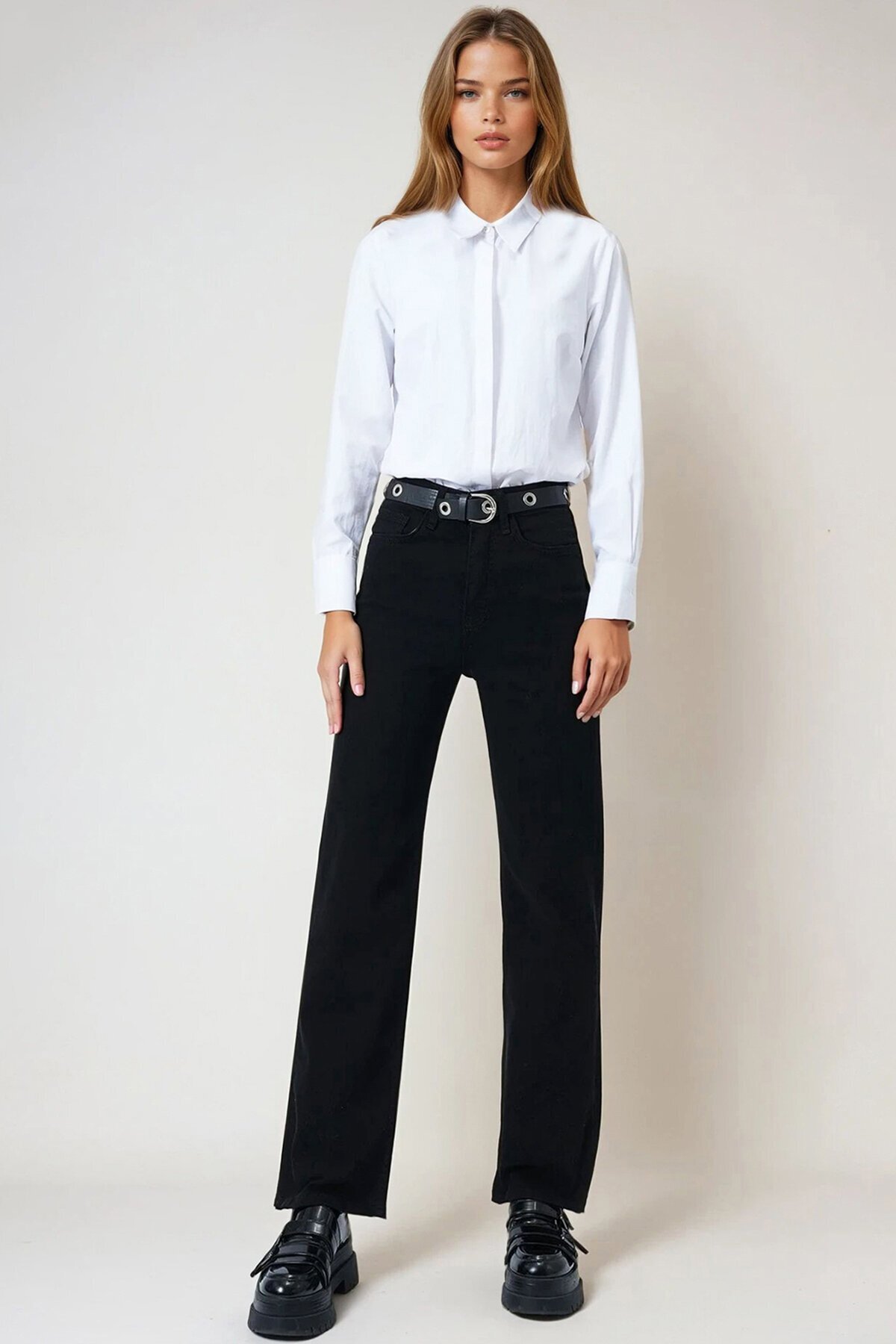 Siyah 5 Cepli Bol Paça Palazzo Jean