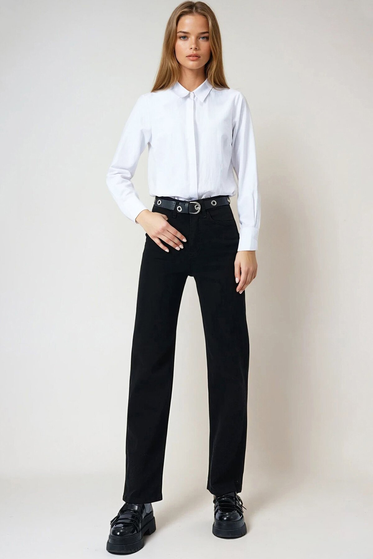 Siyah 5 Cepli Bol Paça Palazzo Jean