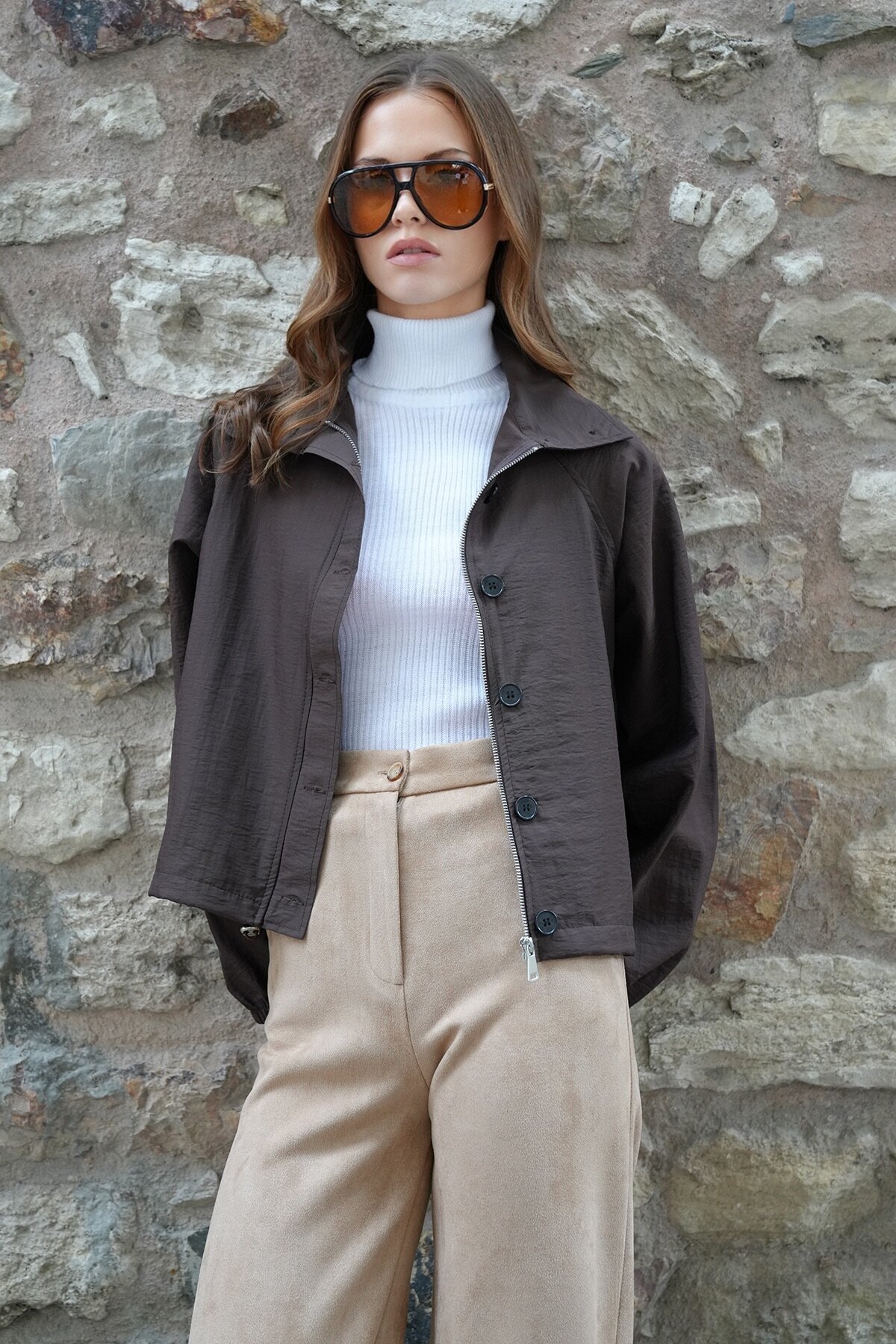 Su İtici Dik Yaka Bomber Ceket