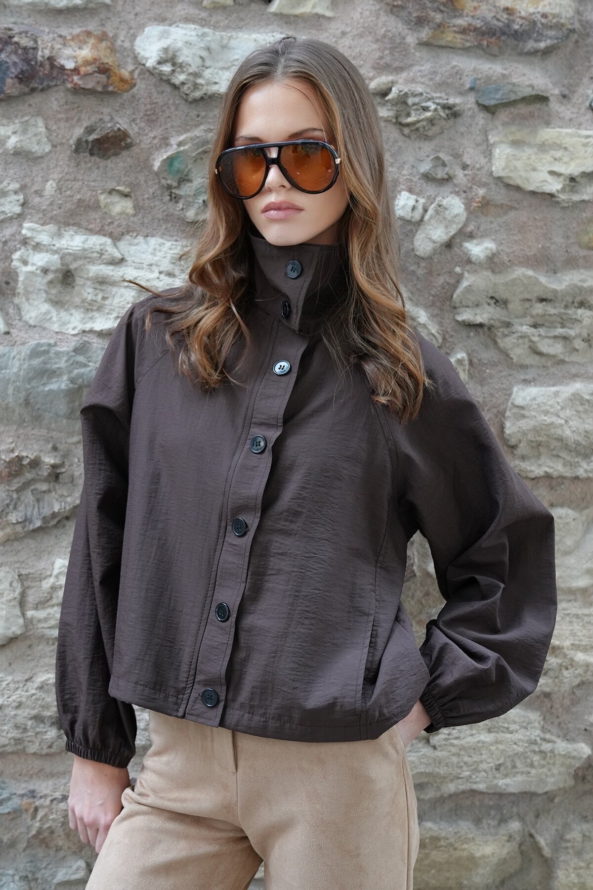 Su İtici Dik Yaka Bomber Ceket