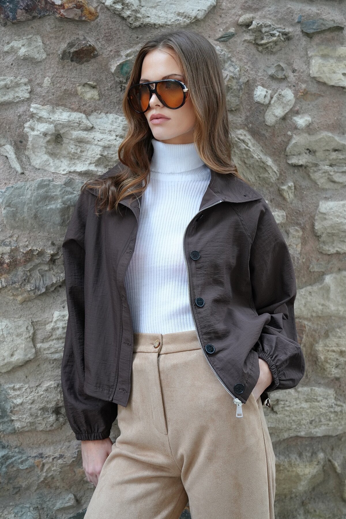 Su İtici Dik Yaka Bomber Ceket