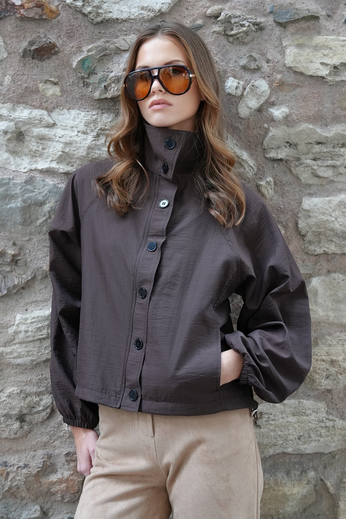 Su İtici Dik Yaka Bomber Ceket