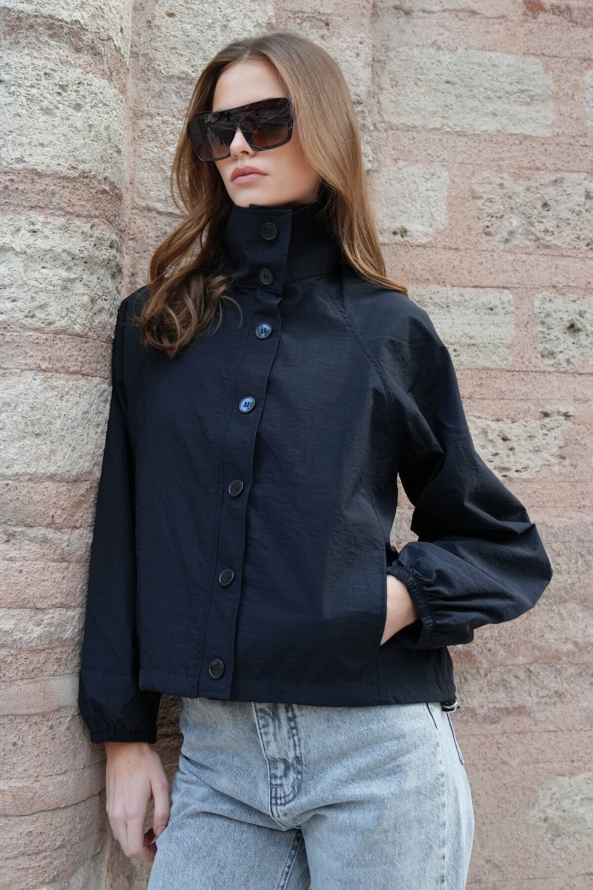 Su İtici Dik Yaka Bomber Ceket