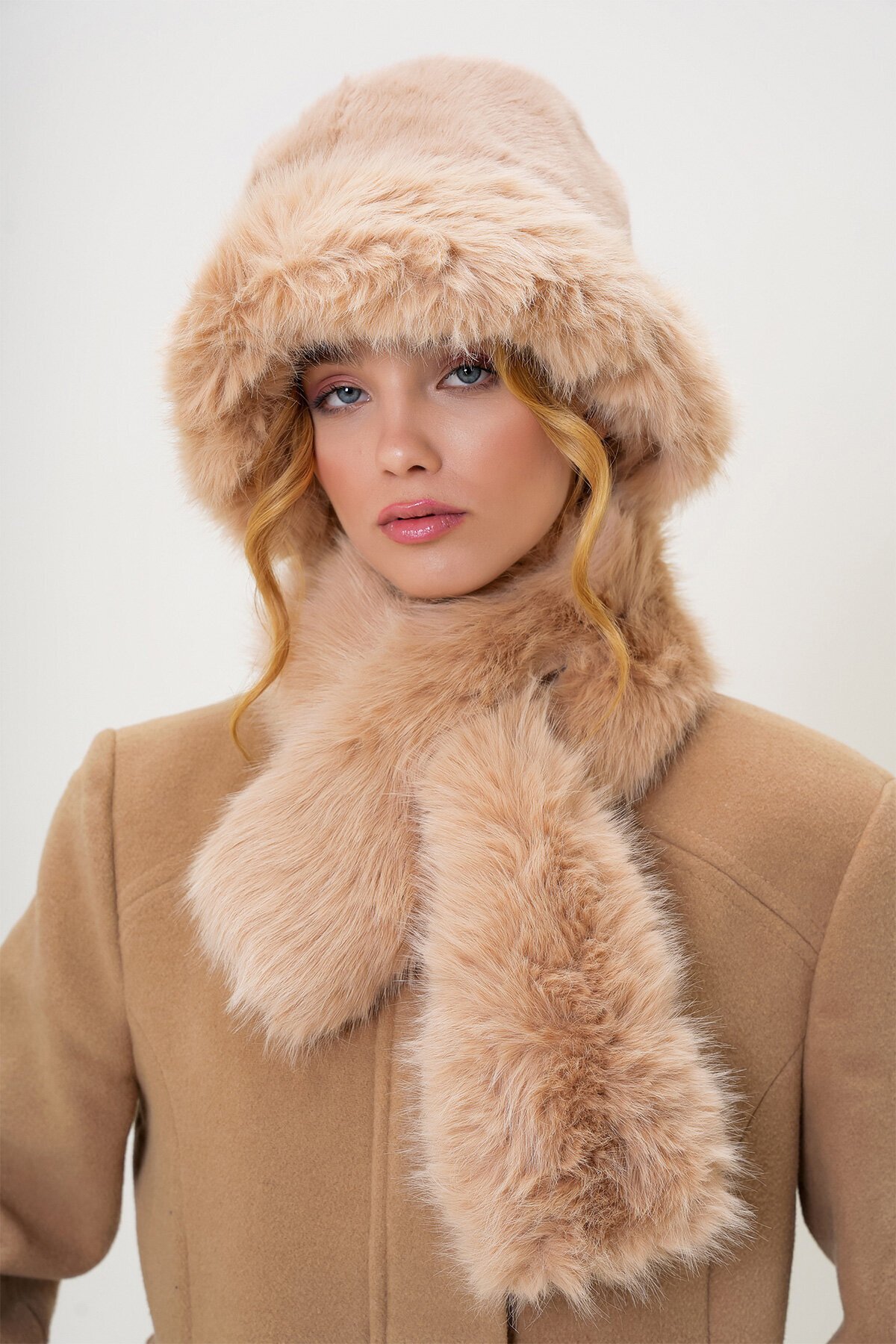 Camel Suni Kürk Bucket Şapka