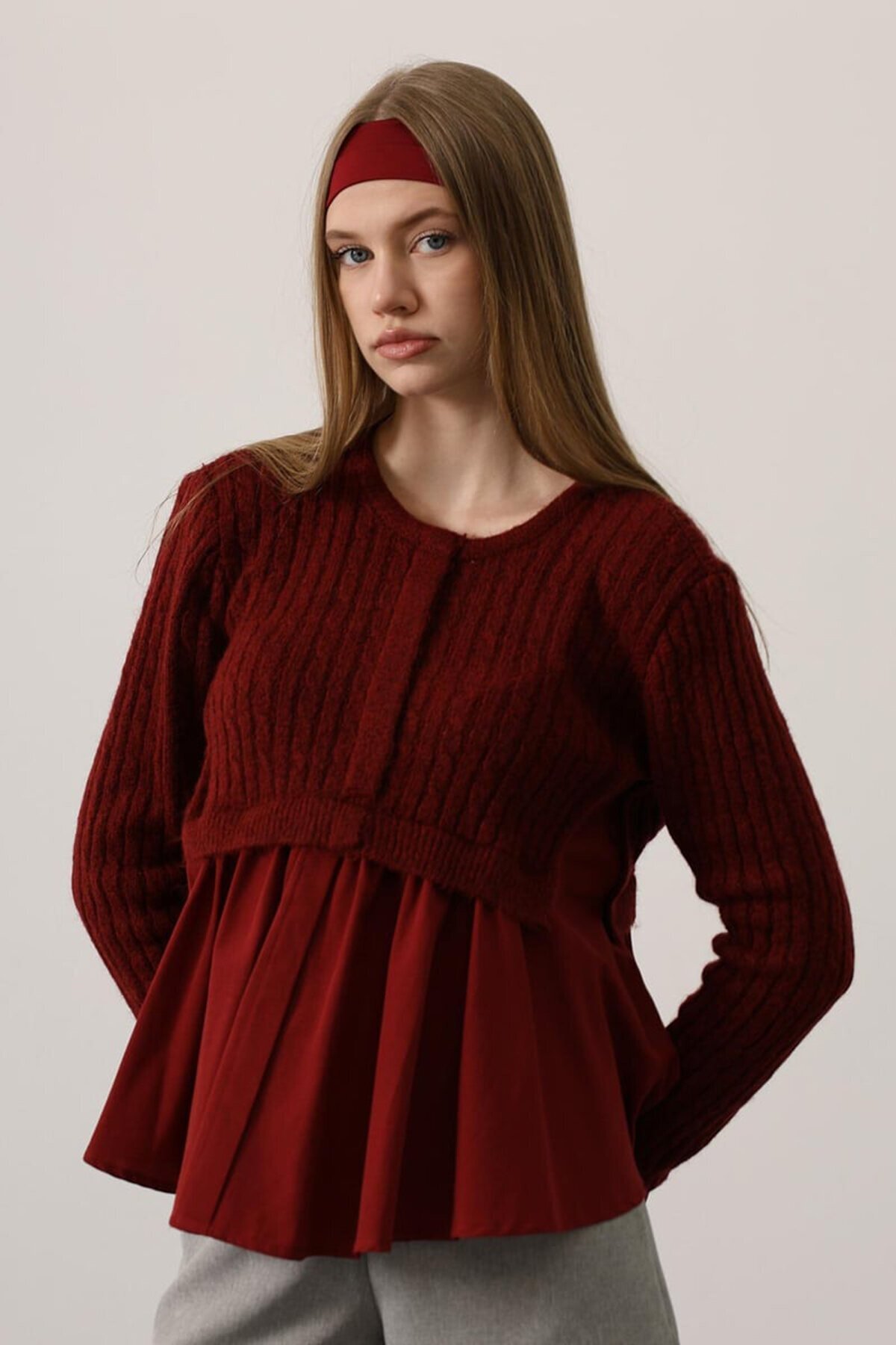 Triko Panel Detaylı Katmanlı Bluz