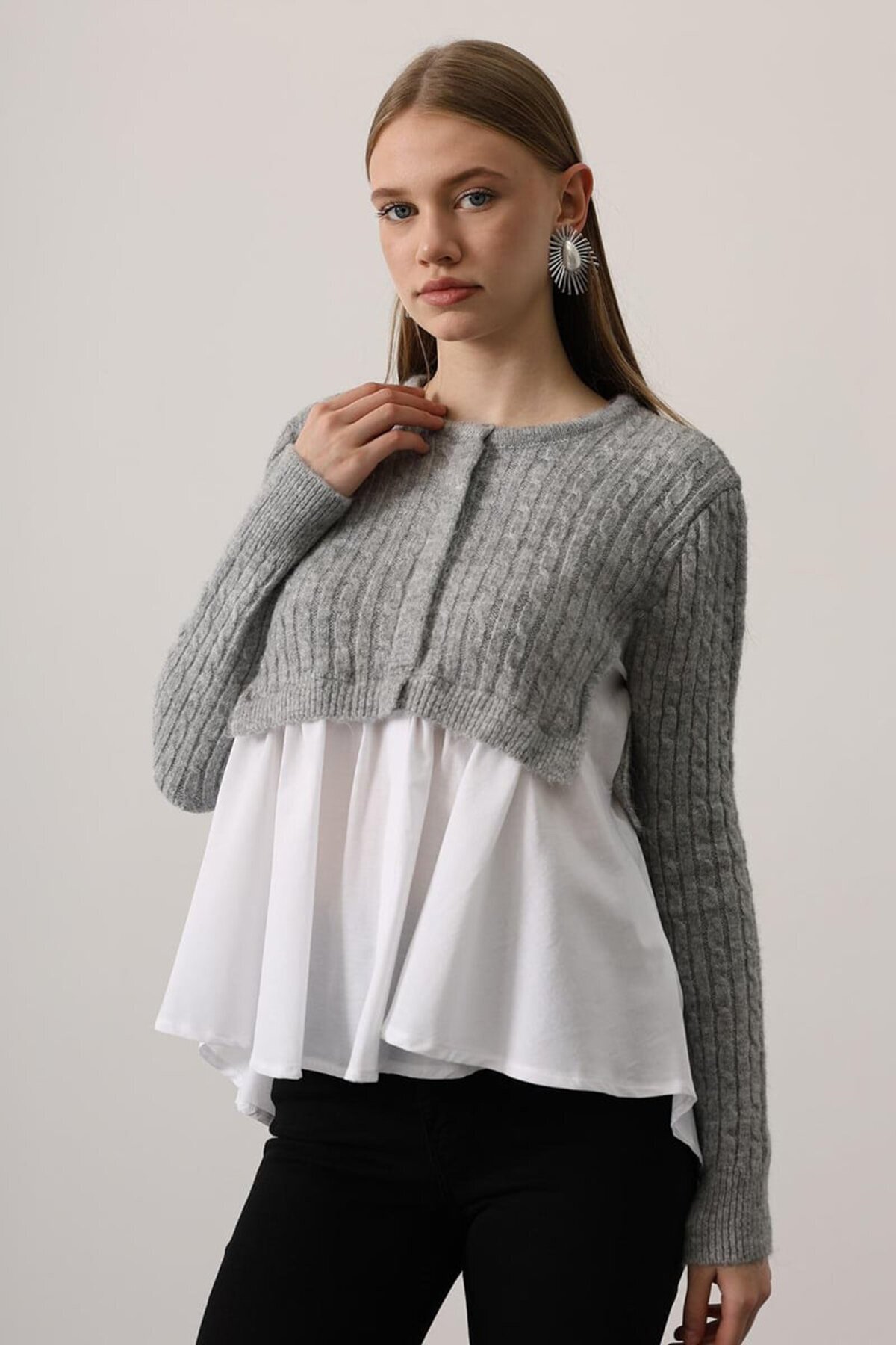 Triko Panel Detaylı Katmanlı Bluz