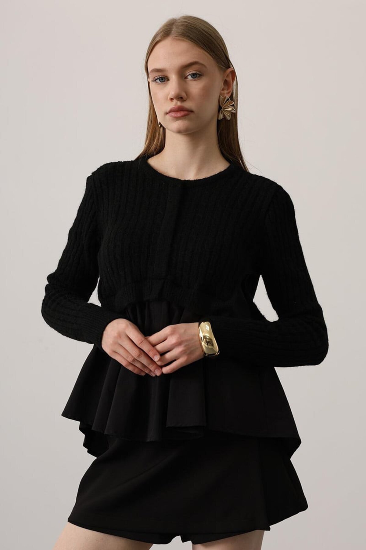 Triko Panel Detaylı Katmanlı Bluz