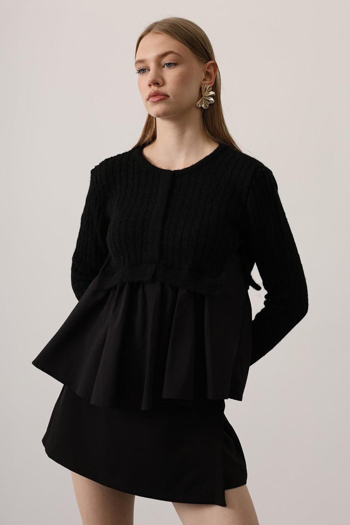 Triko Panel Detaylı Katmanlı Bluz